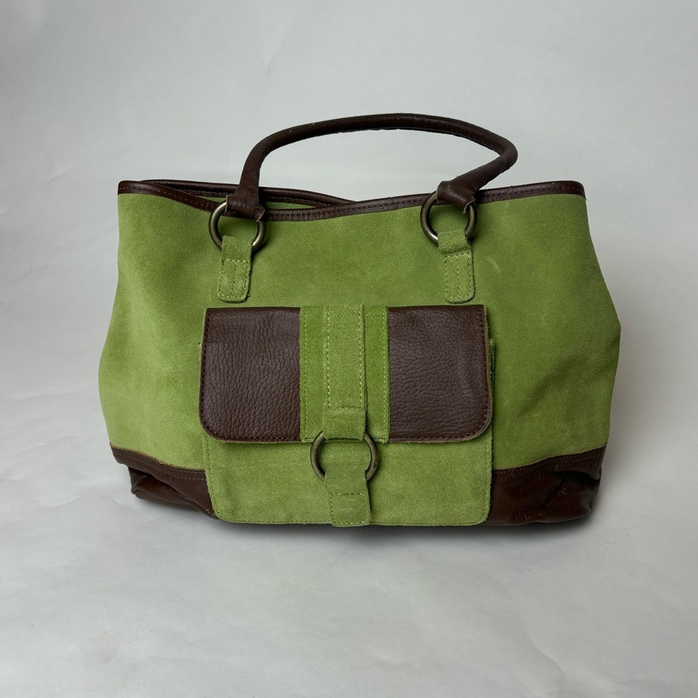 Green suede tote bag